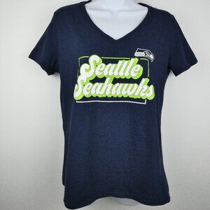 Seattle Seahawks Womens Shirt Medium Blue Short Sleeve V-Neck NFL Team Apparel